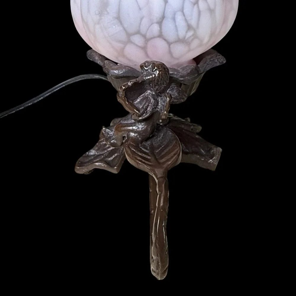 Underwriters Laboratories Portable Lamp Cherub Floral Tulip Glass Table Lamp 6